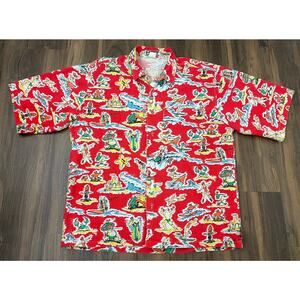 VTG HEET Sportswear Hawaiian Vacation graphic cotton button up tropical shirt XL